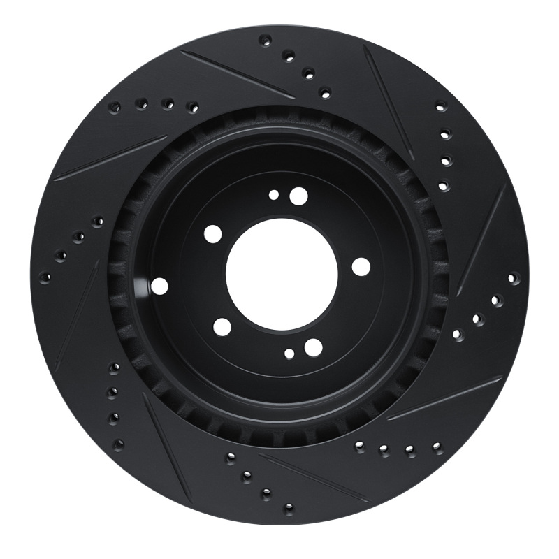 Mitsubishi Lancer Brake Rotor (1) - Rear Left - R1 Concepts - Drilled & Slotted - Black - `08-`15